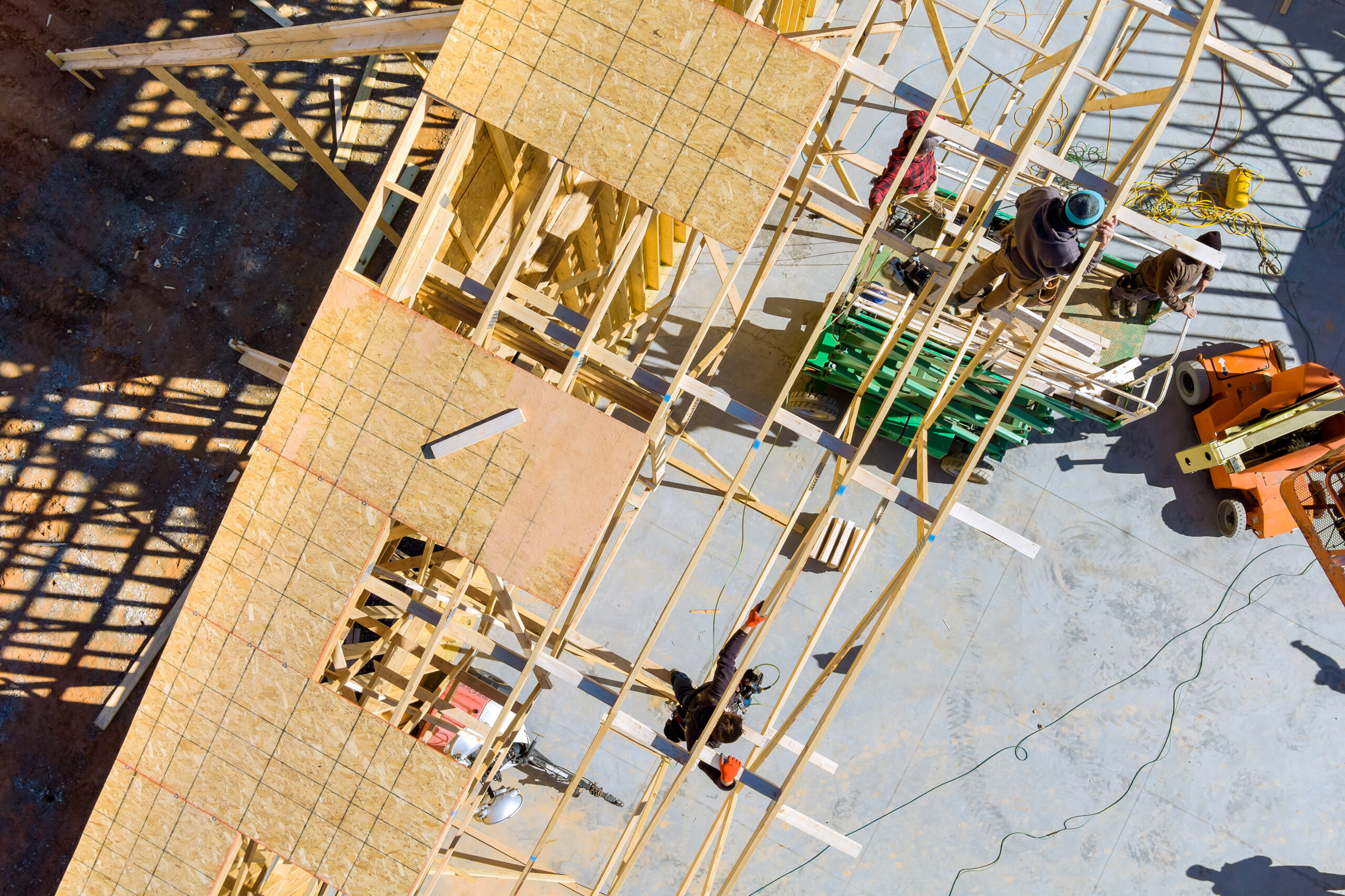Aerial view of construction workers on site.